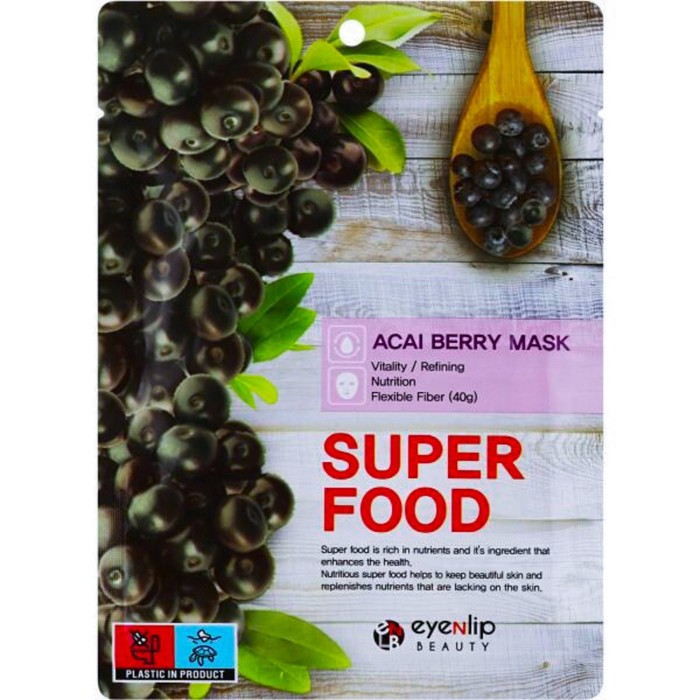 Маска для лица тканевая Eyenlip Super Food Acai berry, 23 мл - Фото 1