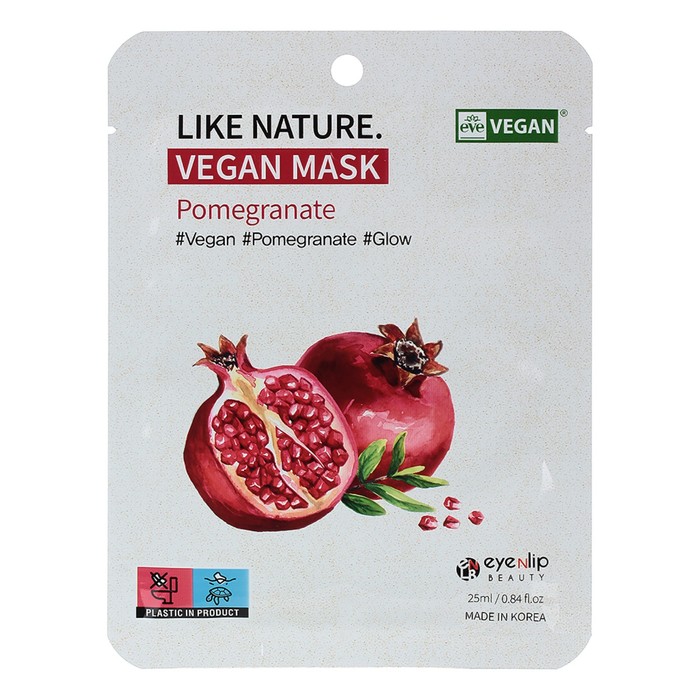 Маска тканевая с экстрактом граната Like Nature Vegan Mask Pack # Pomegranate - Фото 1