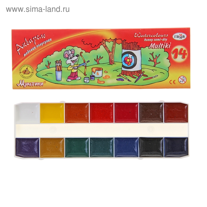 Акварель 14 цветов «Гамма» «МУЛЬТИКИ», в картонной коробке, без кисти - Фото 1