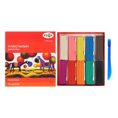 Пластилин «Гамма. Мультики», 10 цветов, 200 г, со стеком, картонная упаковка