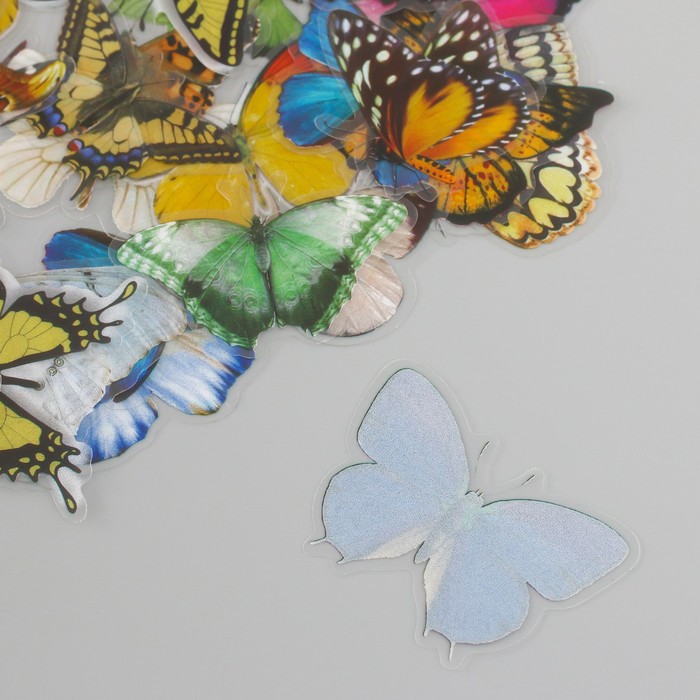 Наклейки для творчества пластик PVC "Цветочные бабочки" набор 60 шт 10х14 см