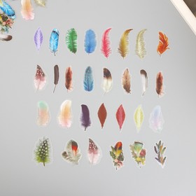 Наклейки для творчества пластик PVC "Яркие перья" набор 60 шт 10х14 см