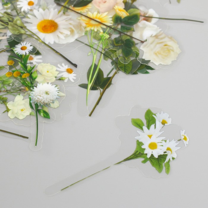 Наклейки для творчества пластик PVC "Белые цветы" набор 40 шт 9х10.5 см