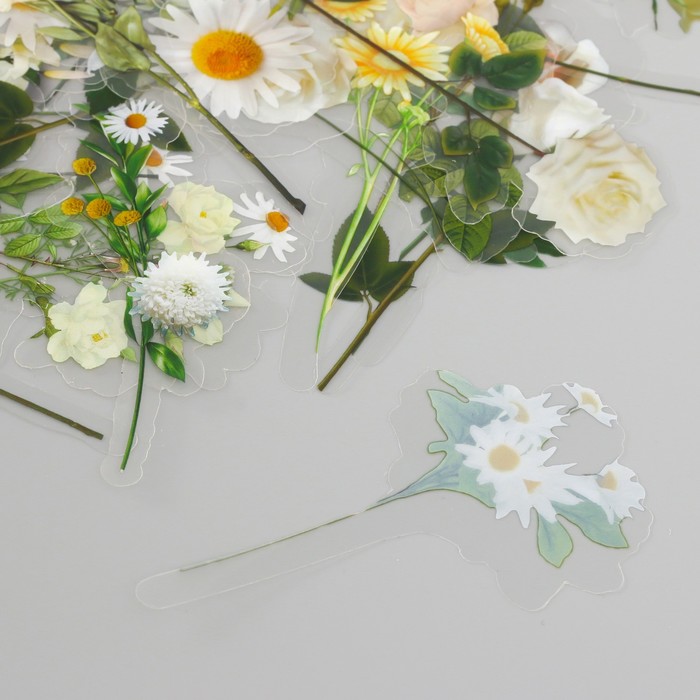Наклейки для творчества пластик PVC "Белые цветы" набор 40 шт 9х10.5 см