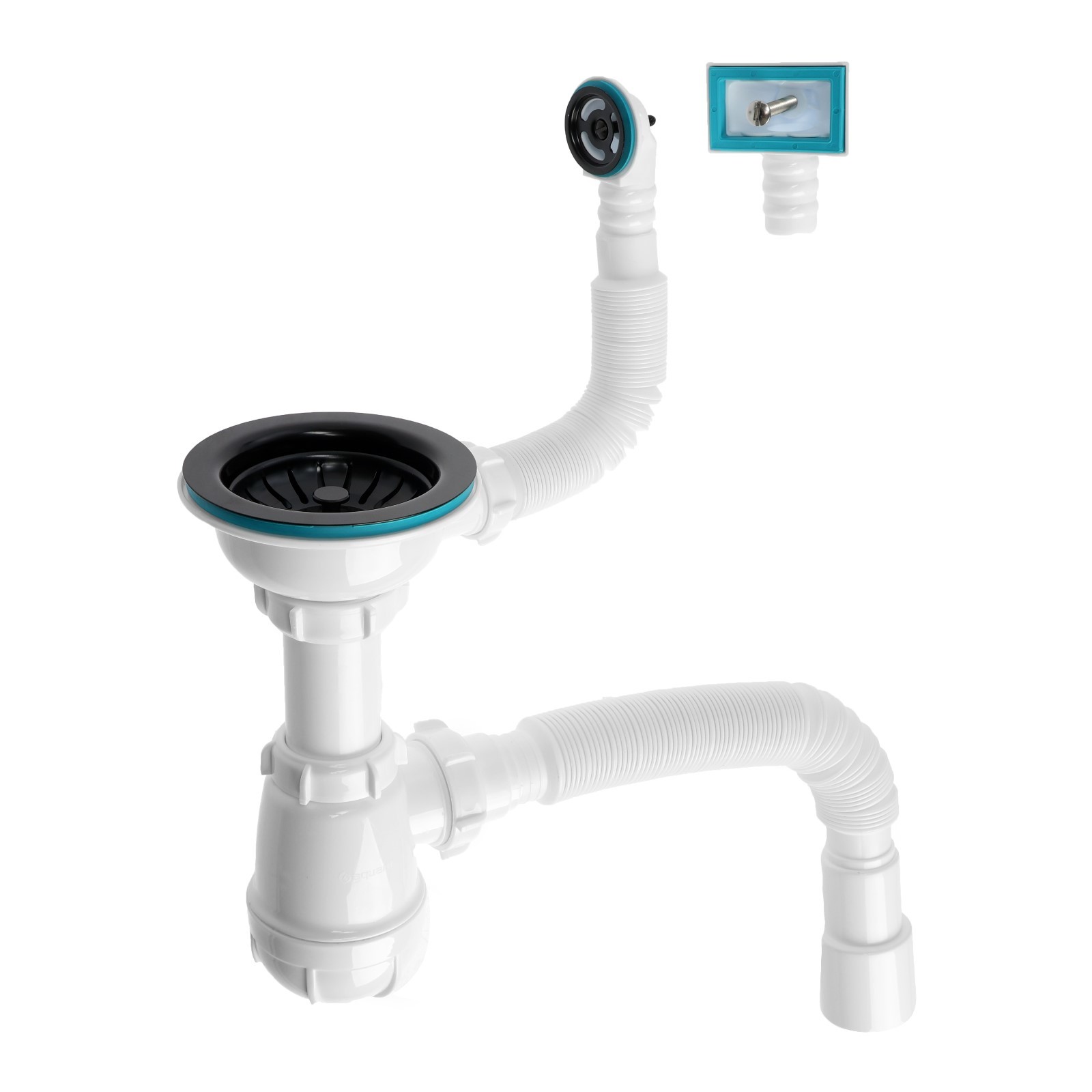 Сифон для мойки Aquant, 3 1/2"х40 мм, прямоуг/кругл перелив, гофра 40/ ...