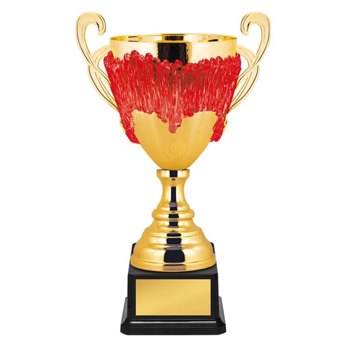 Кубок с металлической чашей, основание из пластика, h=35,5 см, цвет золото, красный - Фото 1