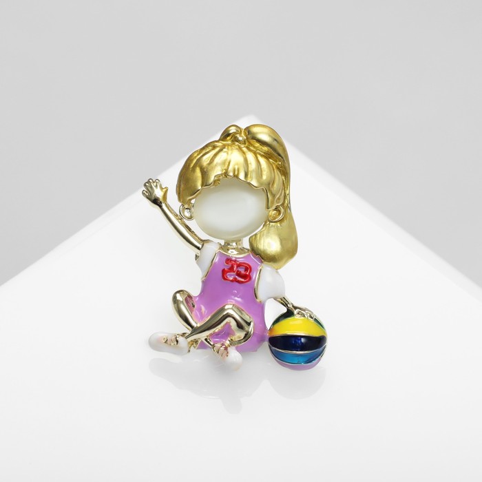 Брошь «Девочка» спортсменка, цветная в золоте - Фото 1