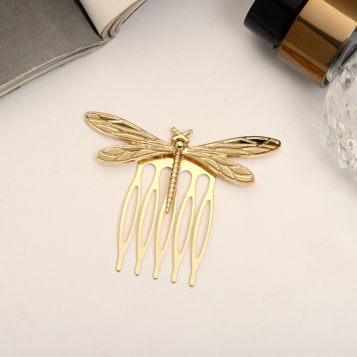 Гребень для волос QF «Либерти», стрекоза, 4×5 см, золото