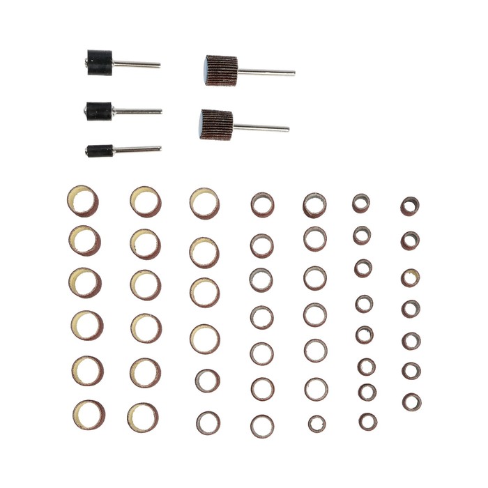 Набор мини-насадок для гравера ТУНДРА, абразивные круги и рулоны, 3.2 мм, 52 предмета