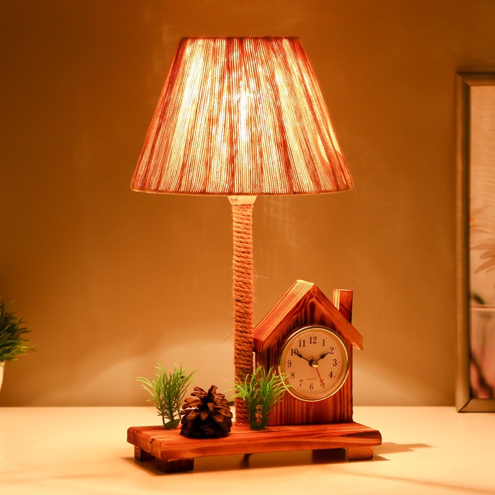 Настольная лампа с часами "Дом" Е14 15Вт 19х18х35 см - фото 1909554933