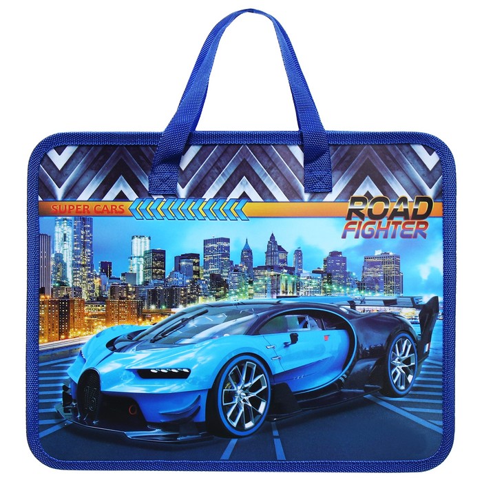 Папка с ручками пластиковая А4 Calligrata «Машина синяя», 32.2×25.6×7 см - Фото 1