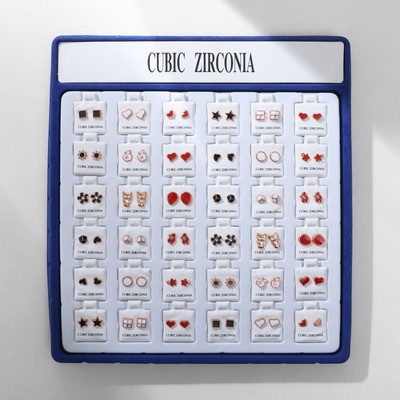 Серьги пусеты в коробке QF «Адель», 36 пар, цвет МИКС в золоте