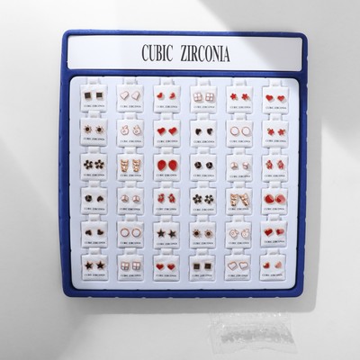 Серьги пусеты в коробке QF «Адель», 36 пар, цвет МИКС в золоте