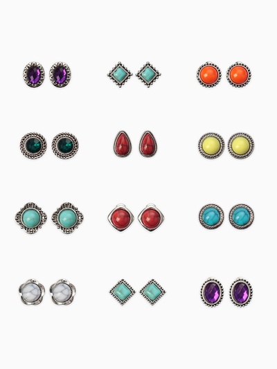 Серьги пусеты в коробке QF «Натурель», 36 пар, цвет МИКС в чернёном серебре