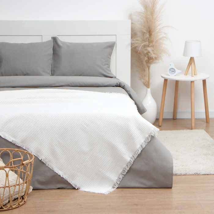 Плед с бахромой «Этель» Waffle, 130×180 см, молочный - Фото 1