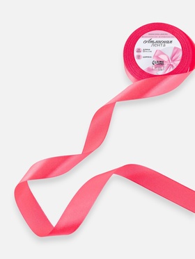 Лента атласная, 25 мм, 23±1 м, неоновая, розовая №14 (комплект 3 шт)