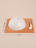 Маслёнка SL Home «Тренто», 22×17.5 см, на деревянной подставке, с ножом для масла, фарфор, белая - Фото 2