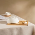 Маслёнка SL Home «Тренто», 22×17.5 см, на деревянной подставке, с ножом для масла, фарфор, белая - Фото 7