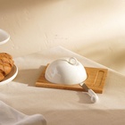 Маслёнка SL Home «Тренто», 22×17.5 см, на деревянной подставке, с ножом для масла, фарфор, белая - Фото 8