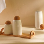 Банки для сыпучих SL Home «Тренто», 450/700/900 мл, набор 3 шт., на деревянной подставке, фарфор, белые - Фото 8