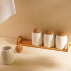 Банки для сыпучих SL Home «Тренто», набор 4 шт., на деревянной подставке, фарфор, белые - Фото 8