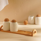 Банки для сыпучих SL Home «Тренто», набор 4 шт., на деревянной подставке, фарфор, белые - Фото 7