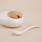 Банки для сыпучих SL Home «Тренто», 150 мл, набор 3 шт., с ложками, на деревянной подставке, фарфор, белые - Фото 3