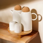 Набор для специй и соусов SL Home «Тренто», 5 предметов, соусник 300 мл, солонка/перечница 60 мл, на деревянной подставке, фарфор, белый - Фото 8