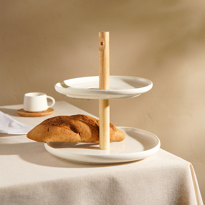 Этажерка - фруктовница круглая SL Home «Тренто», 2 яруса, фарфор, белая - Фото 1