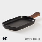 Блюдо фарфоровое для подачи с бамбуковой ручкой Magistro «Галактика», 29×12×2,2 см, цвет чёрный - Фото 2