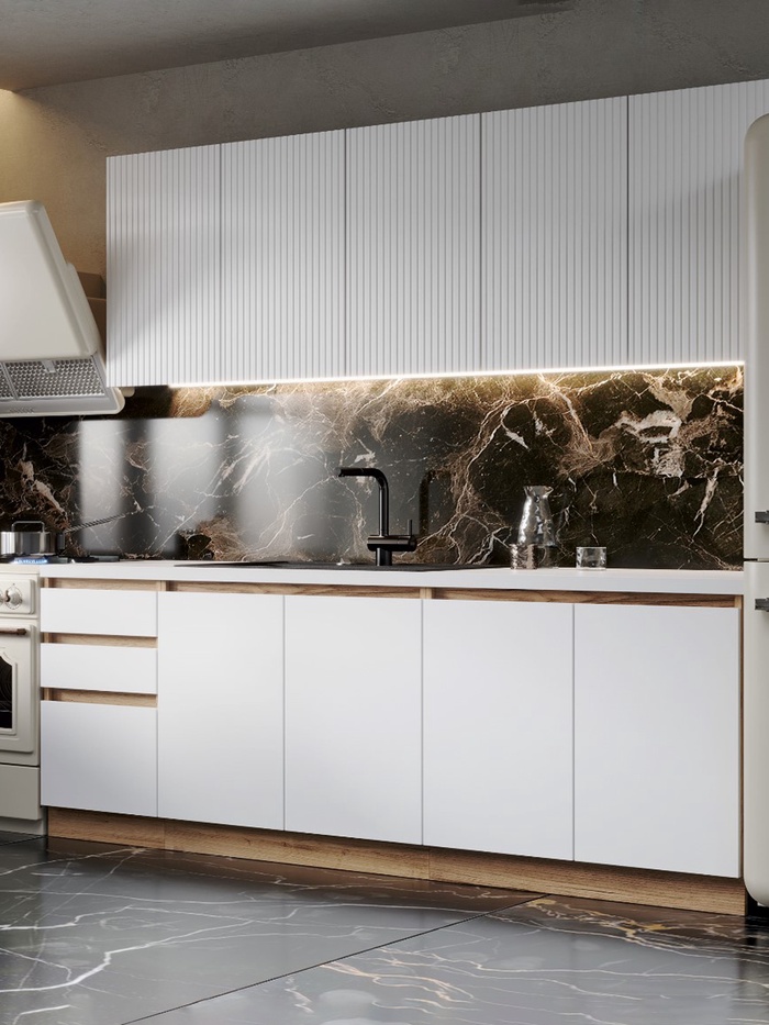 Кухонный гарнитур прямой «Ника», с столешницей, 2000 мм, цвет белый софт/белый софт МДФ - Фото 1