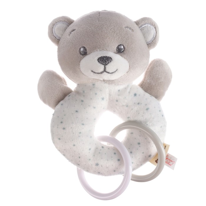 Погремушка мягкая на кольце Крошка Я «Серый мишка», от 3 мес.