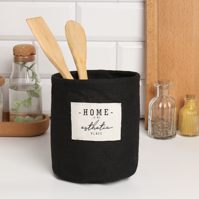 Текстильная корзинка Этель HOME, чёрная, 14×13 см, 50% хлопок, 50% п/э - Фото 1