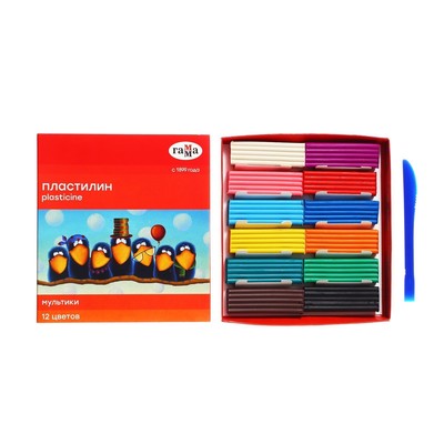 Пластилин «Гамма. Мультики», 12 цветов, 240 г, со стеком, картонная упаковка