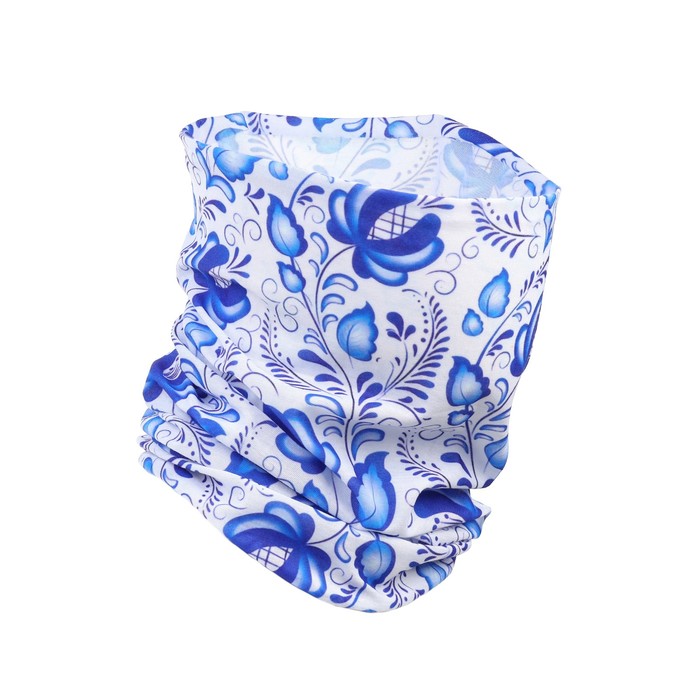 Бафф туристический «Гжель» для защиты от ветра и пыли, белый, синий - Фото 1