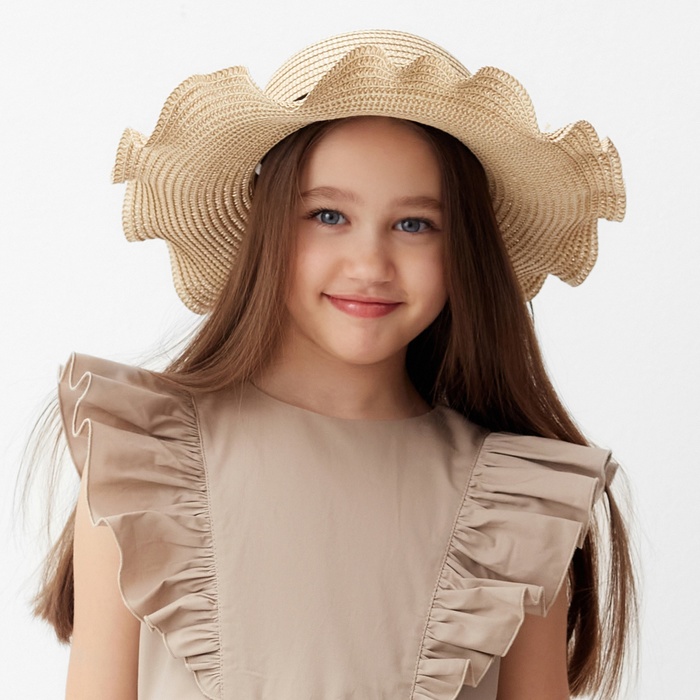 Шляпа для девочки с бантом MINAKU, бежевая, размер 52 (3-5 лет)