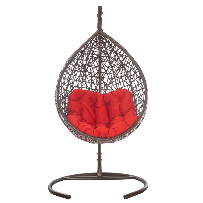 Подвесное кресло VALENCIA коричневое, красная подушка, Чаша: 120 х 100 х 80 см; Стойка: 186 х 108 см
