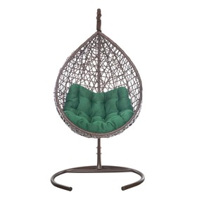 Подвесное кресло VALENCIA коричневое, зеленая подушка, Чаша: 120 х 100 х 80 см; Стойка: 186 х 108 см