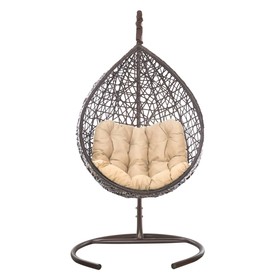 Подвесное кресло VALENCIA коричневое, бежевая подушка, Чаша: 120 х 100 х 80 см; Стойка: 186 х 108 см