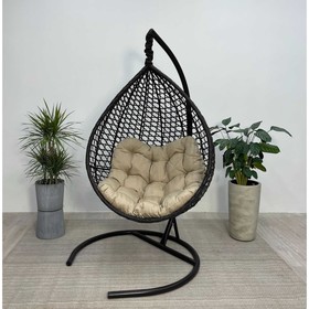 Подвесное кресло Montblanc черное, бежевая подушка, Чаша: 120 х 100 х 80 см, стойка: 186 х 108 см