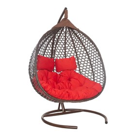 Подвесное кресло ФИДЖИ коричневое, красная подушка, Чаша: 125 х 125 х 80 см, стойка: 195 х 108 см