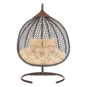 Подвесное кресло ФИДЖИ коричневое, бежевая подушка, Чаша: 125 х 125 х 80 см, стойка: 195 х 108 см