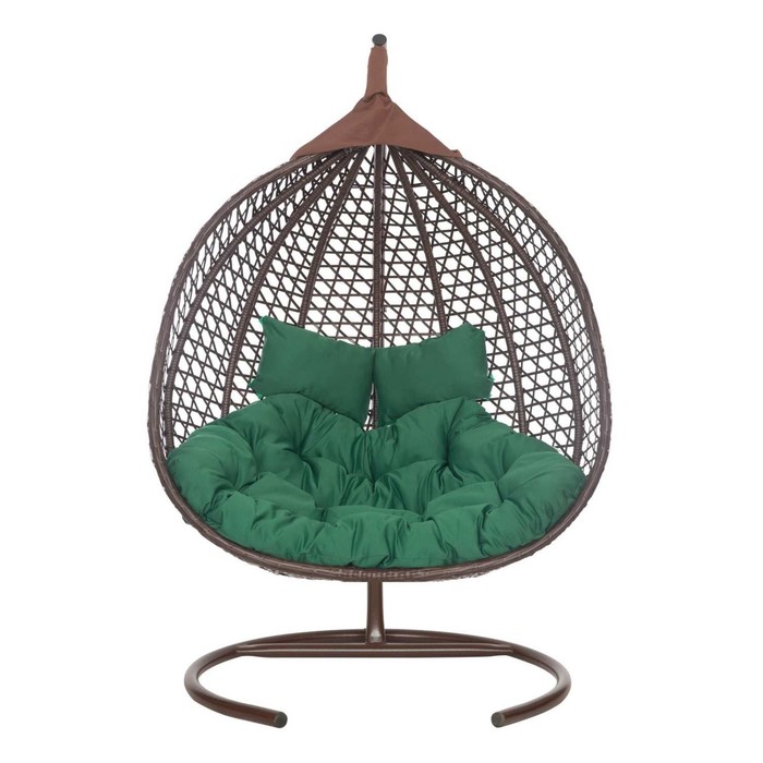 Подвесное кресло ФИДЖИ коричневое, зеленая подушка, Чаша: 125 х 125 х 80 см, стойка: 195 х 108 см - Фото 1