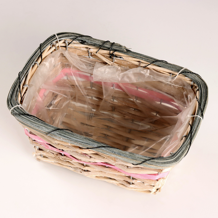 Кашпо плетеное, прямоугольное, 23x15хH12см, натуральный/розовый