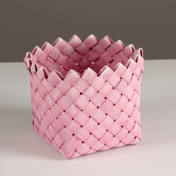 Кашпо плетеное, D14хН11,5см, розовый - Фото 1
