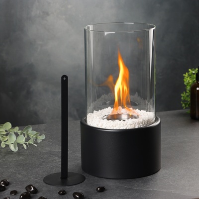 Биокамин настольный с камнями,14×30 см, с пламегасителем, чёрный