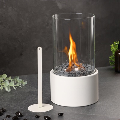 Биокамин настольный с камнями, 14×30 см, с пламегасителем, белый