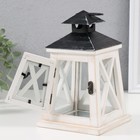 Подсвечник дерево на 1 свечу "Фонарь трапеция" белый состаренный 12,5х12,5х21 см - фото 23771362