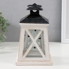 Подсвечник дерево на 1 свечу "Фонарь трапеция" белый состаренный 12,5х12,5х21 см - фото 23771363