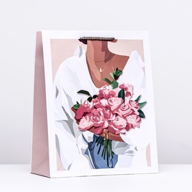 Пакет подарочный "Дама с розами", 26 х 32 х 12 см